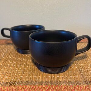 Set of 2 TREND PACIFIC Black Matte Finish Stoneware Mugs w/ Ribbed Bases ~ Japan